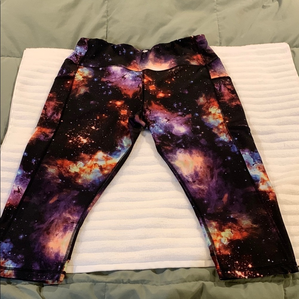 Avia Black and Purple Leggings Cosmic Print